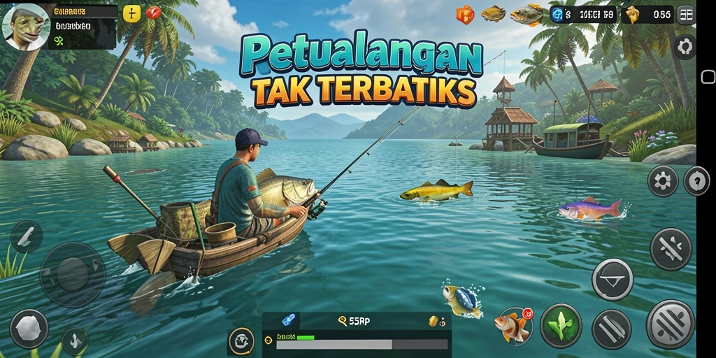 Tampilan gameplay memancing yang memesona di 55RP.
