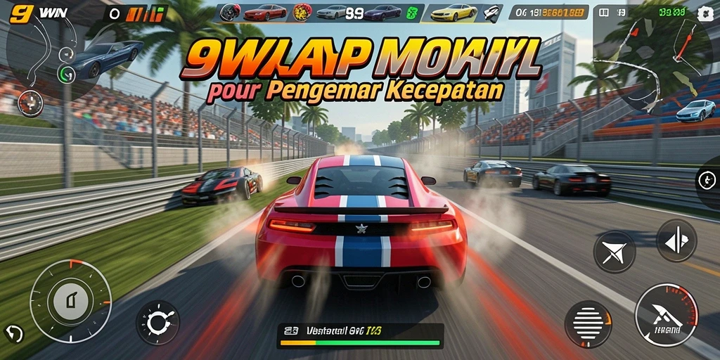 Tampilan menarik dari gameplay balapan 9WIN dengan mobil cepat dan trek menantang.
