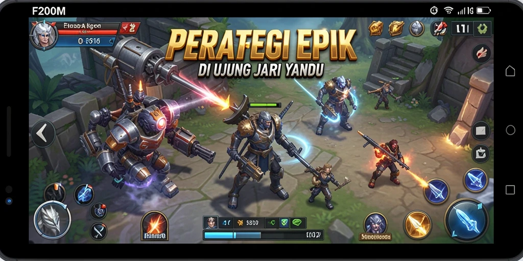 Gameplay mendebarkan dari F200M yang menampilkan pertempuran strategi.