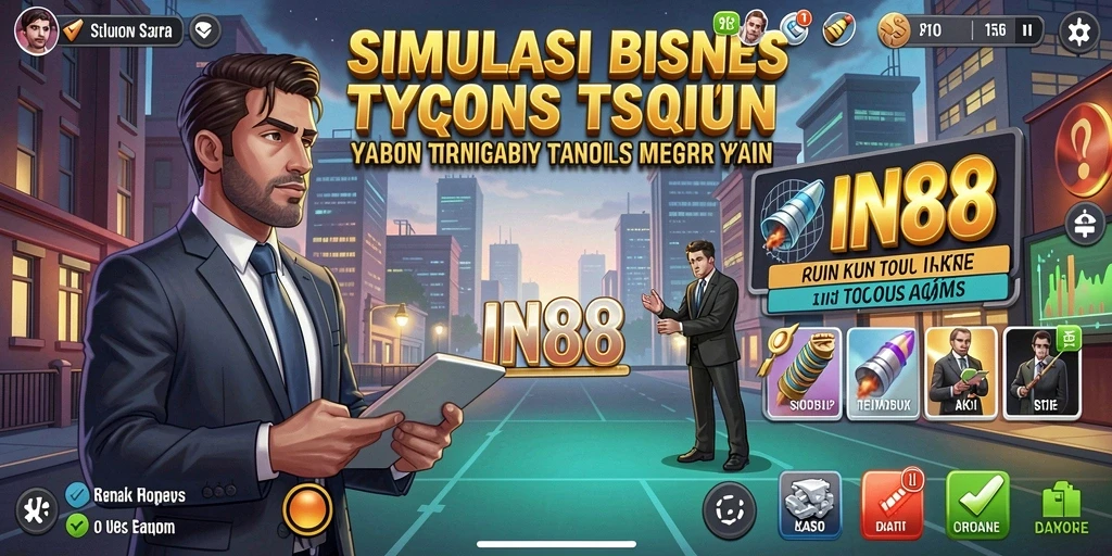Screenshot IN88 menampilkan gameplay menarik dalam simulasi bisnis Tycoon.