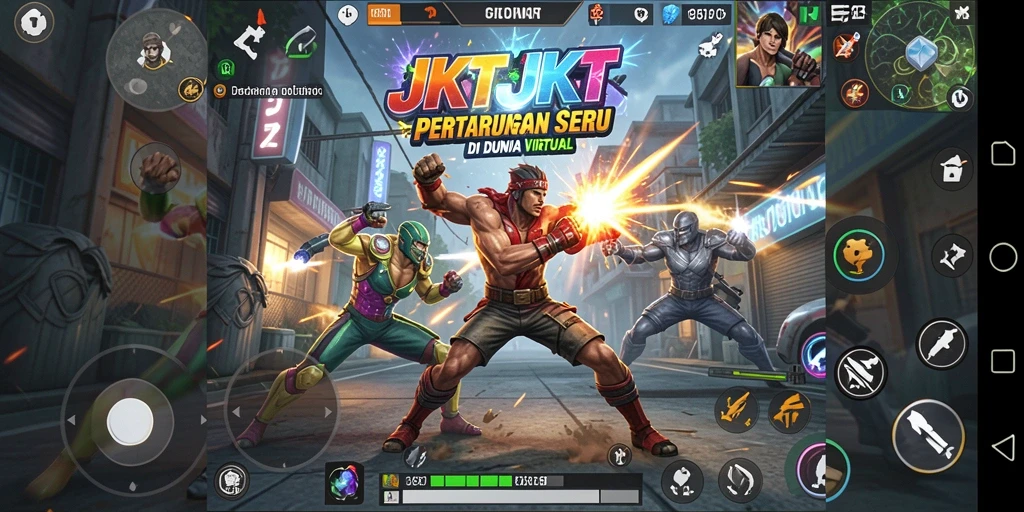 Screenshot gameplay JKTJKT menampilkan pertarungan mendebarkan antar karakter.