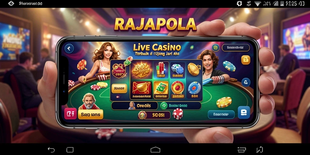 Screenshot gameplay RAJAPOLA yang menunjukkan dealer langsung dan suasana Live Casino.