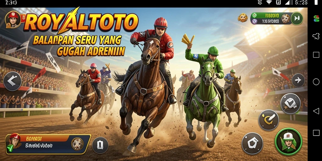 Gameplay ROYALTOTO menampilkan aksi balapan seru di lintasan.