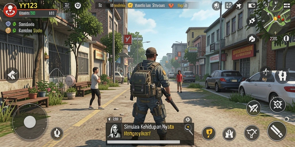 Tampilan gameplay simulasi yang mendalam dan interaktif dari YY123.