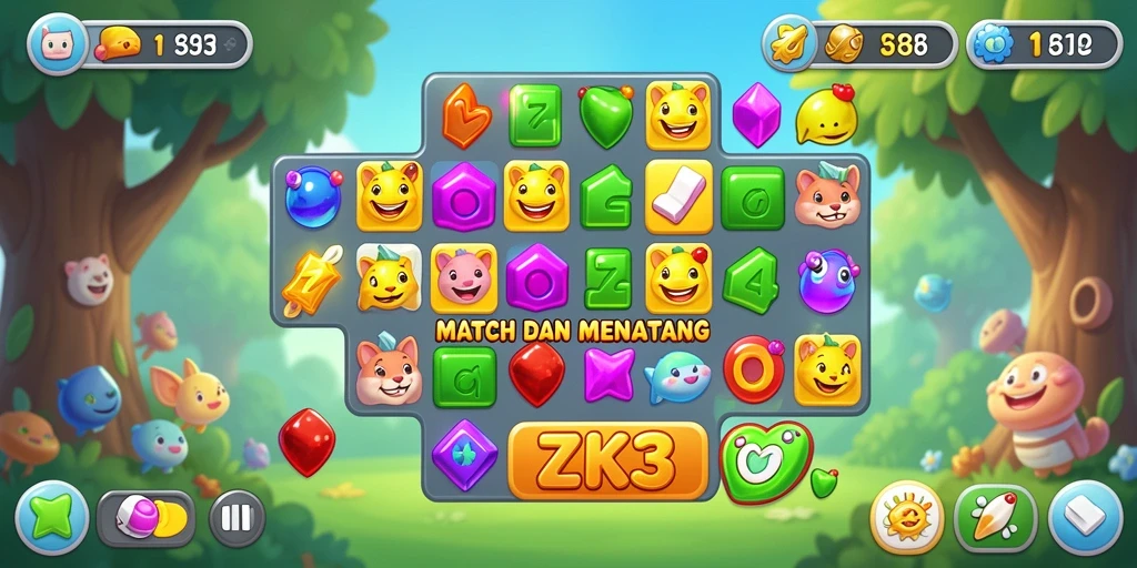 Tampilan gameplay ZK3 yang menarik dalam genre Match-3.